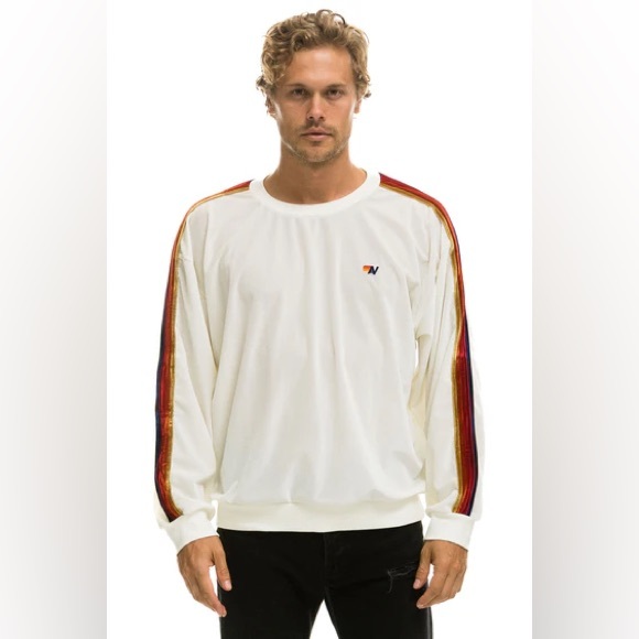 Aviator Nation Sweatshirt Classic Velvet Crew Neck Relaxed White Unisex Size XL - Picture 2 of 9